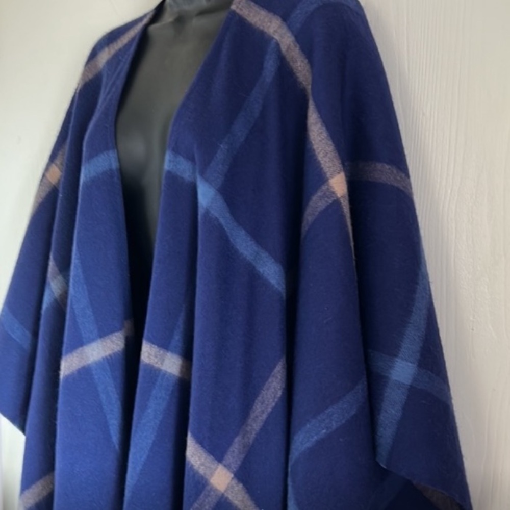 Brooks Brothers cashmere Wool Blend Shawl blue plaid - Picture 3 of 8